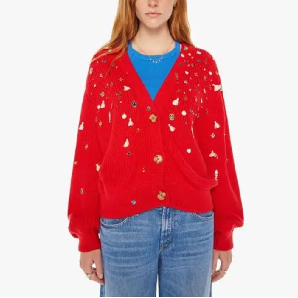 Mother The Bell Sleeve Crop Cardigan Full Of Charm Sweater - Red | XS NWT